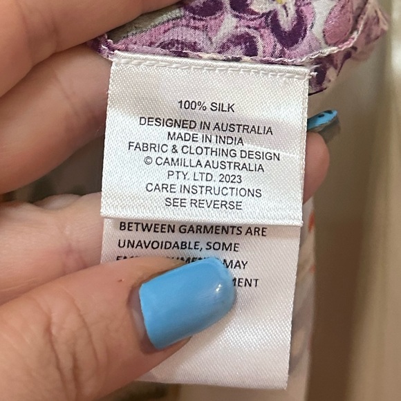 Camilla 100% Silk Floral V-Neck Blouse | Beaded | XXS Luxury Cropped Big Sleeve - Picture 6 of 9